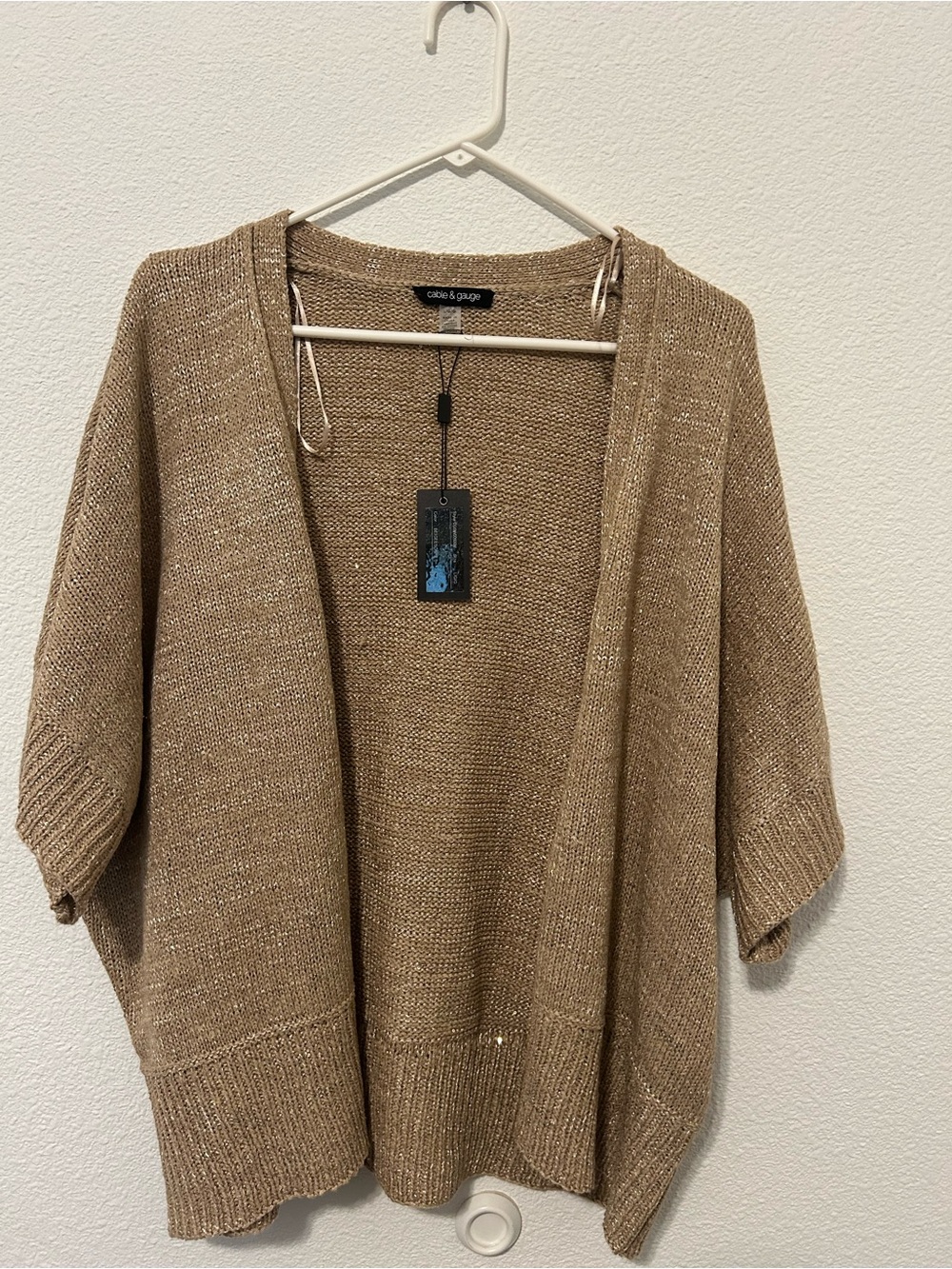 Cable & Gauge Beige Open-Front Short Sleeve Cardigan